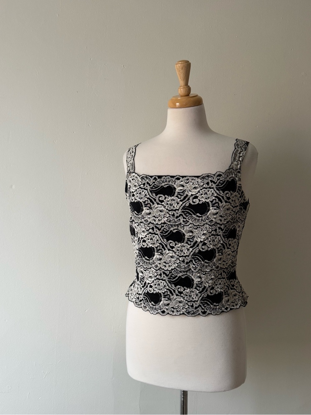 Vintage Y2K Nueva Black & Silver Lace  Tank | Made in Canada